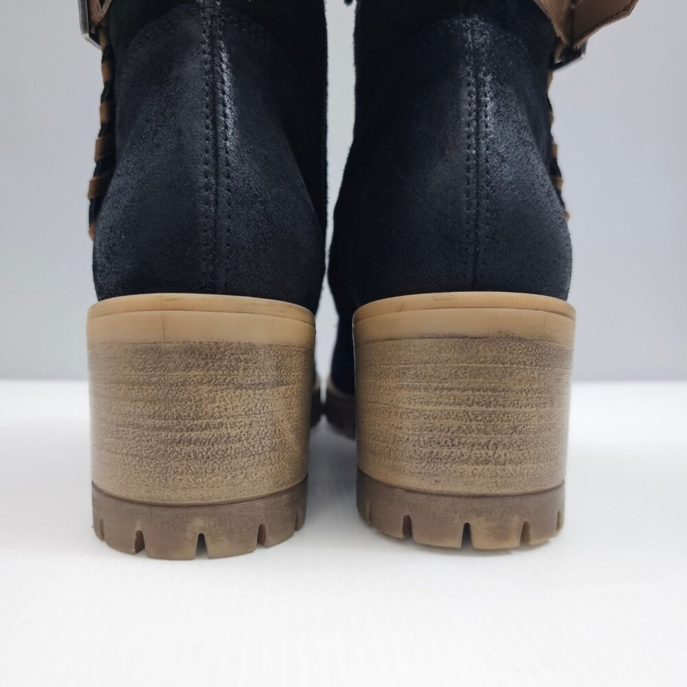 Miz Mooz Mandy Ankle Boot Womens EU 41 Black Suede Whipstitch Buckle Chunky Heel - Picture 9 of 16